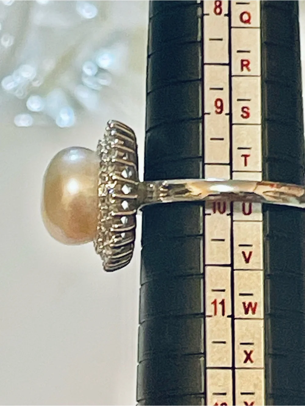 Natural South Sea Cream Pearl Flower Shape Halo Cubic Zirconia Silver Plate 8-10
